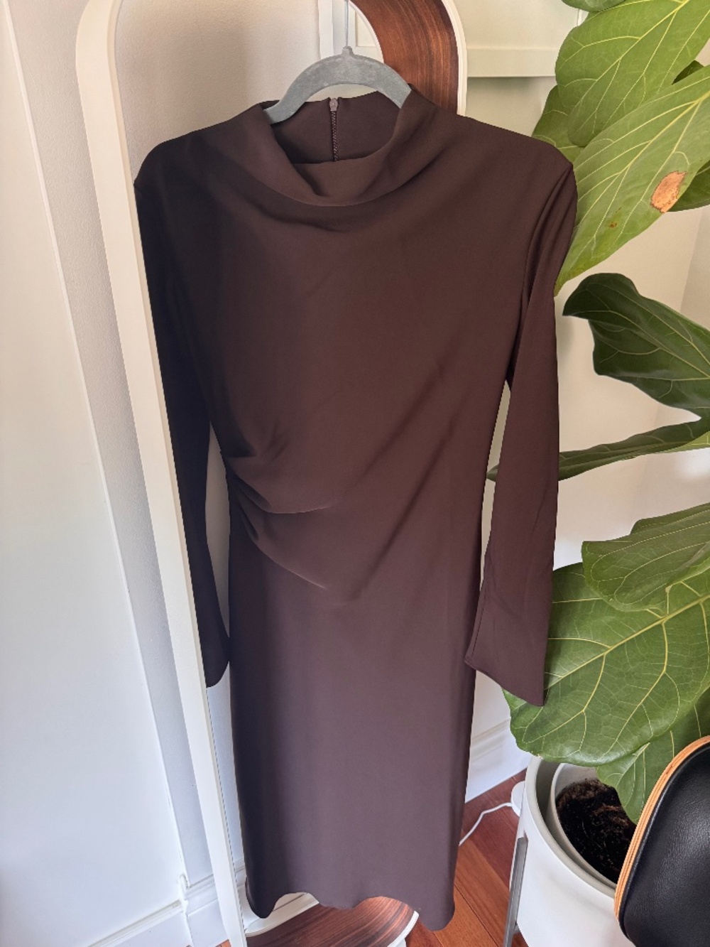Mango Chocolate Brown Ruched Midi Dress | NWT | Size S (US 4)